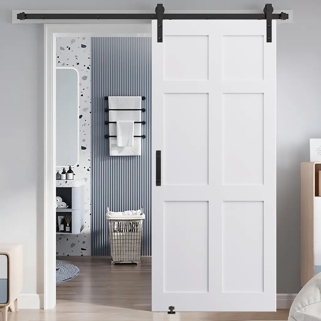 28 X 80 Six Paneled Real Primed Door Slab 6.6Ft Barn Door Sliding Hardware Ready rnb