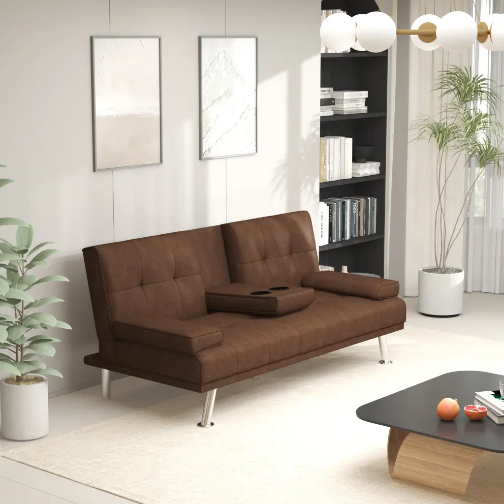 Coffee Foldable Sofa Bed Cup Holder Medium Firm Foam Comfortable aihua