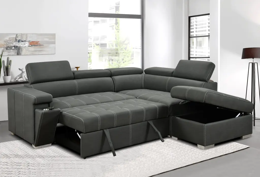 99.5" Modern 2--1 Convertible Sofa Bed Pull Out Bed and Chaise - Space-Saving Furniture happy home