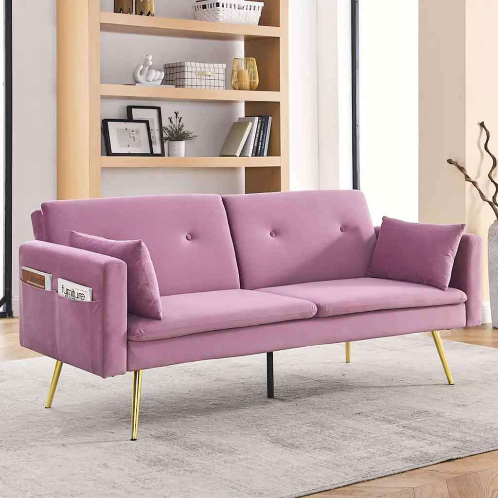 72.5 Inch Convertible Sofa Bed Adjustable Velvet Folding Sleeper w1193