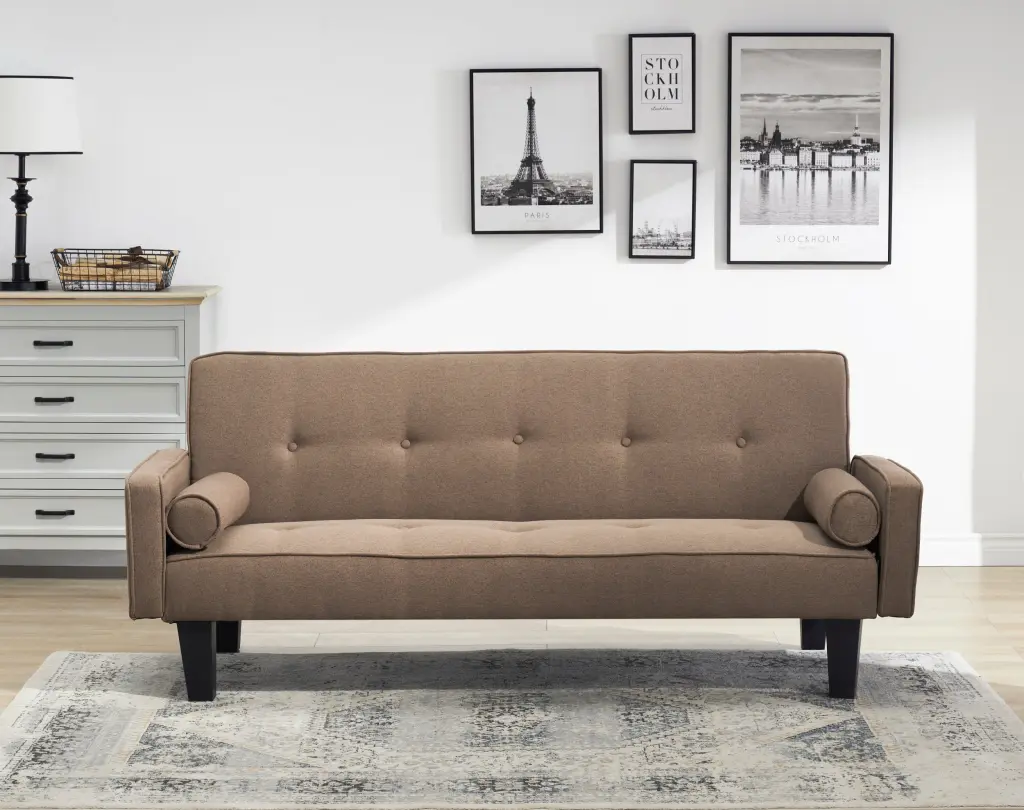 2059 Sofa Convertible into Sofa Bed Two Pillows 72 Inch Brown Cotton ylf fff
