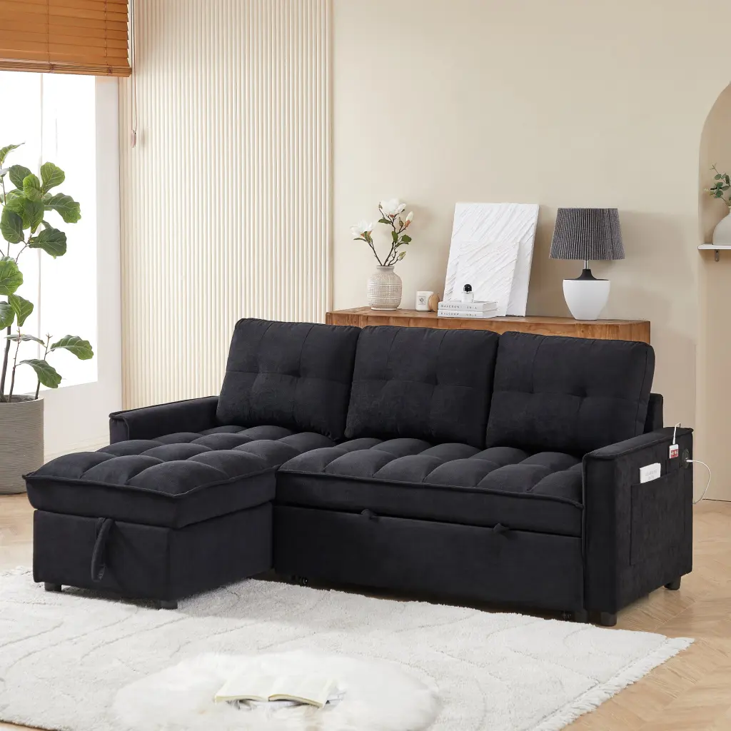 MH 78.75 Inch Reclining Sofa Pull Out Sofa Bed USB And Tape C Charging w1193