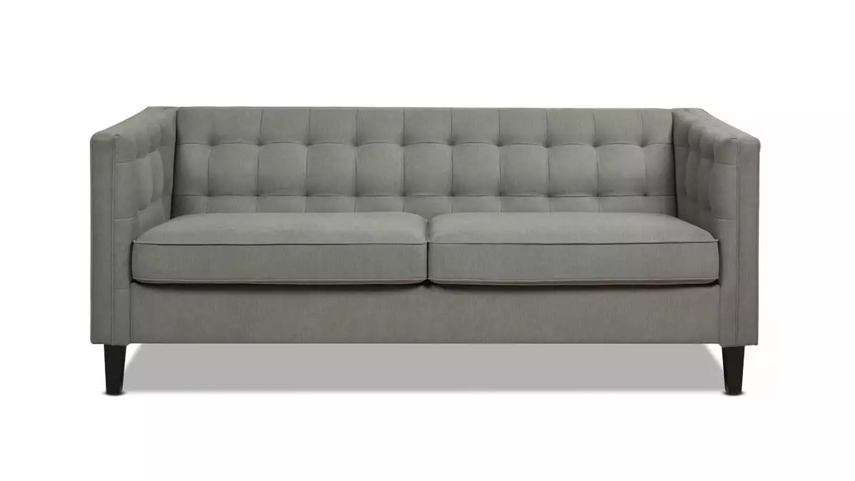 Diane Upholstered Tufted Tuxedo Sofa Bolster Pillows French Beige Living Room Couch JENNIFER TAYLOR J T