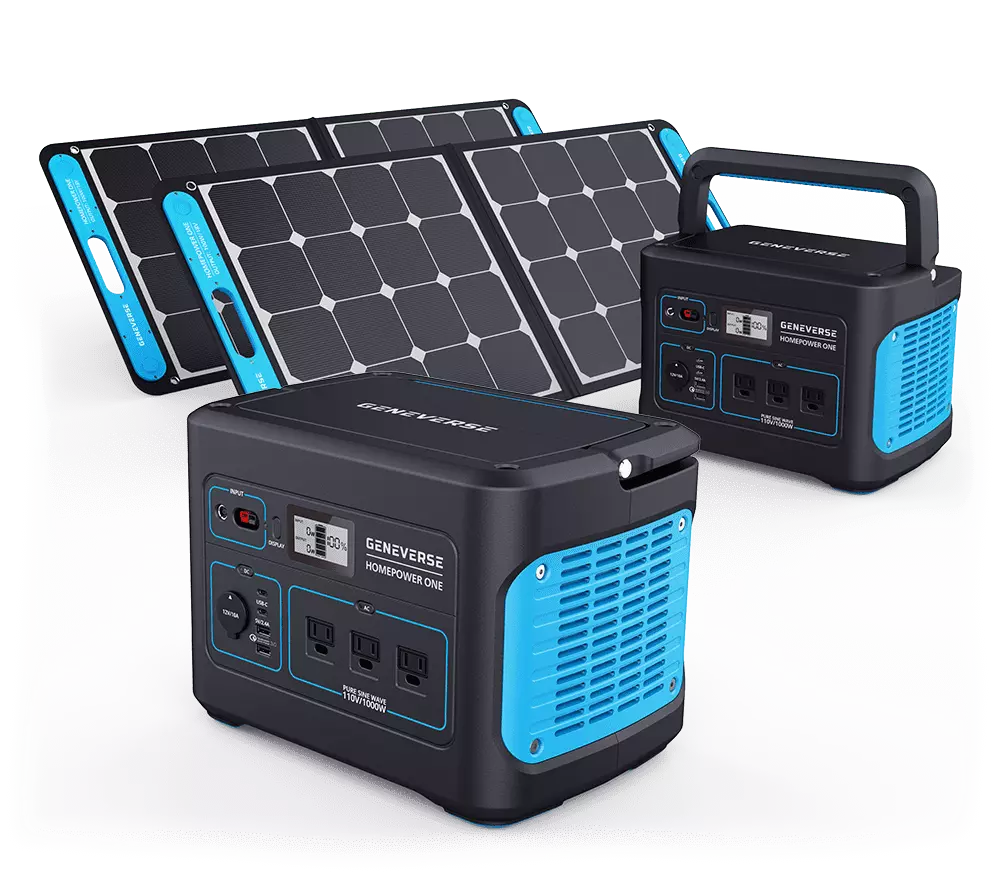 Geneverse 1002Wh (2x2) Solar Generator Bundle: 2X HomePower ONE Travel-friendly Power Stations (3X 1000W AC Outlets Each) ...