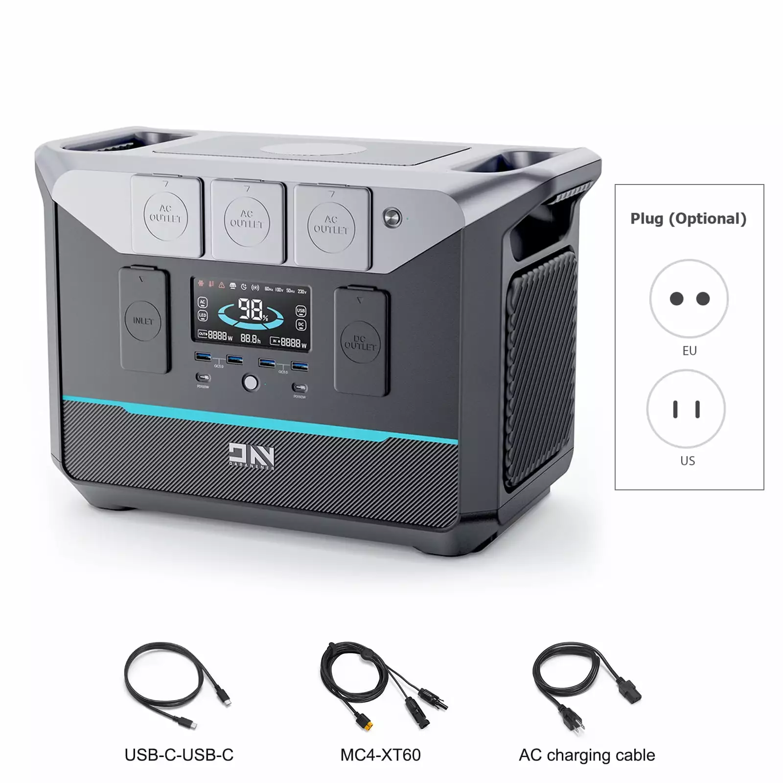 DaranEner DaranEner NEO1500 Travel-friendly Station 1800W 1382Wh Backup Battery Solar Generator 4 USB /2 USB C/ Lighter Ou...