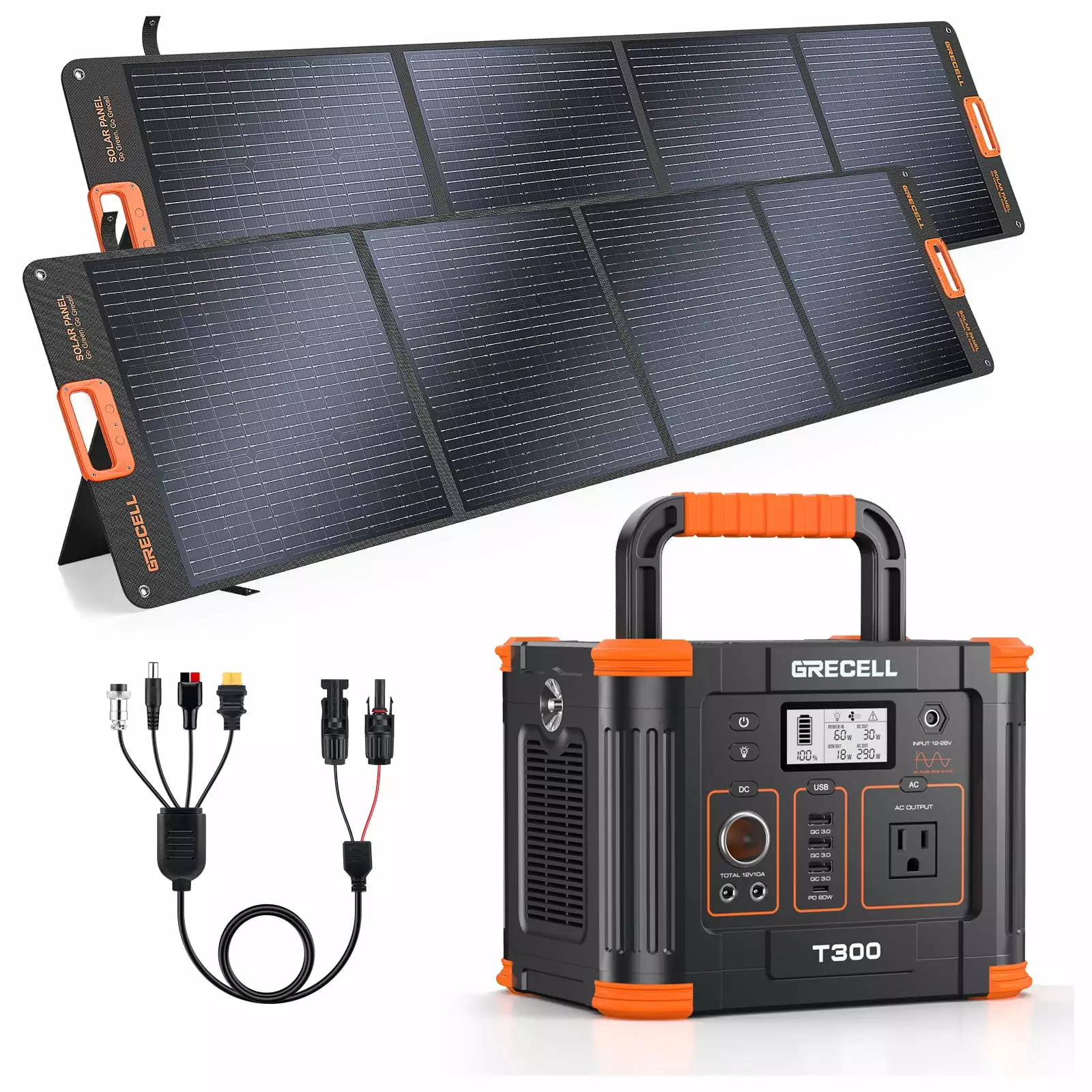 Travel-friendly Power Station GRECELL 300W Solar Generator 2X 200W Solar Panel. 330W AC Outlet. Solar Mobile Lithium Batte...