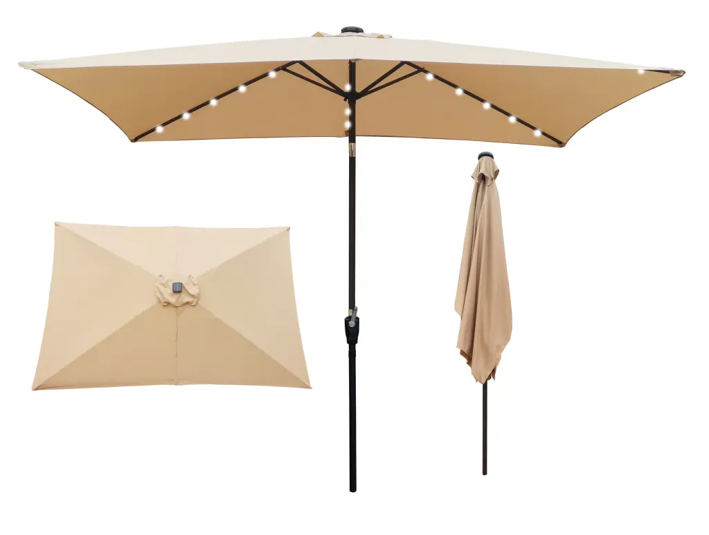 10x6.5ft Rectangular Patio Solar LED Lighted Outdoor Market Umbrella w-s industry