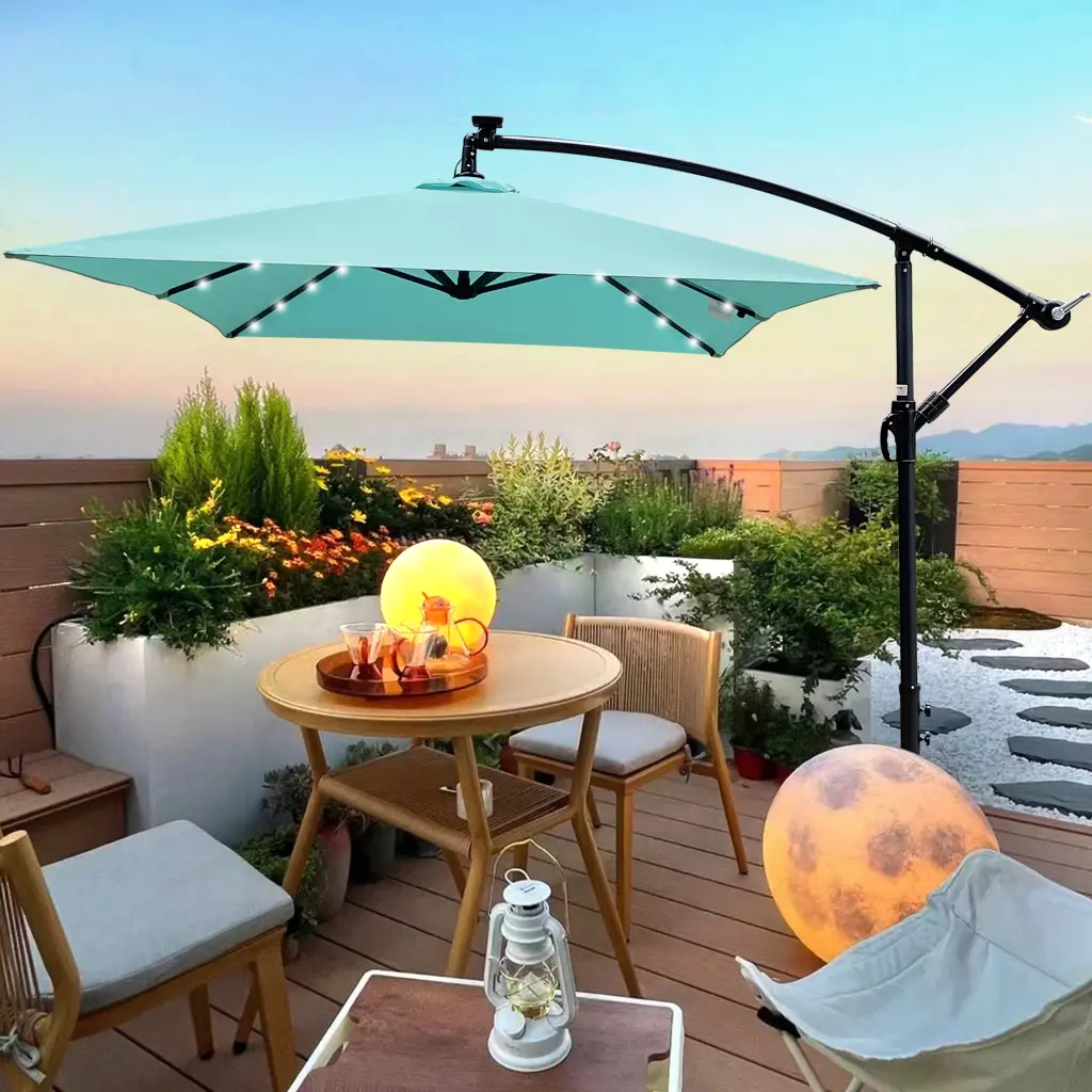 Rectangle 2X3M Outdoor Patio Umbrella Solar Powered LED Lighted Sun Shade w-s industry