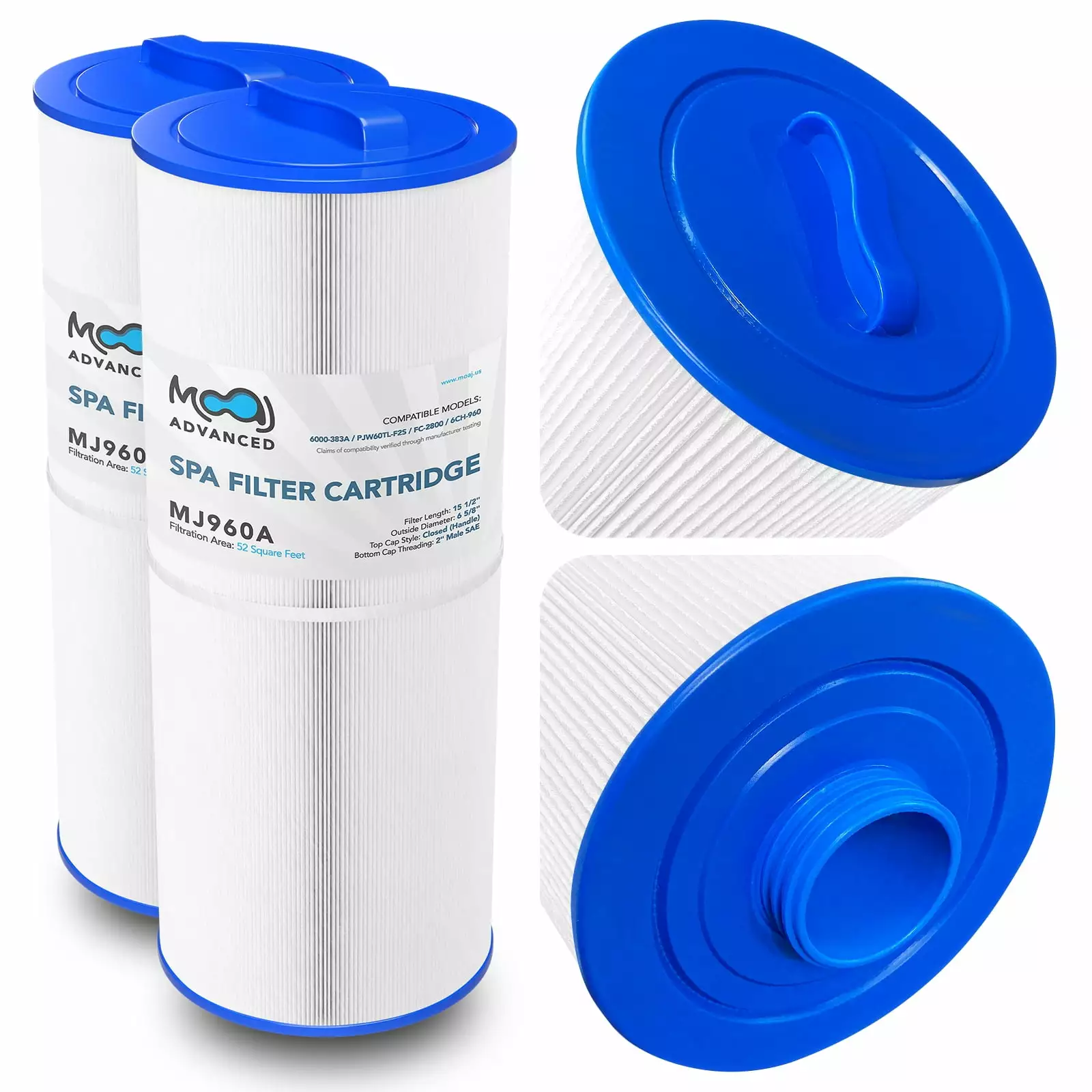 MOAJ Advanced Spa Filter 2-PACK Replaces PJW60TL-F2S Jacuzzi J-300 J-400 Sundance Spas Washable & Reusable