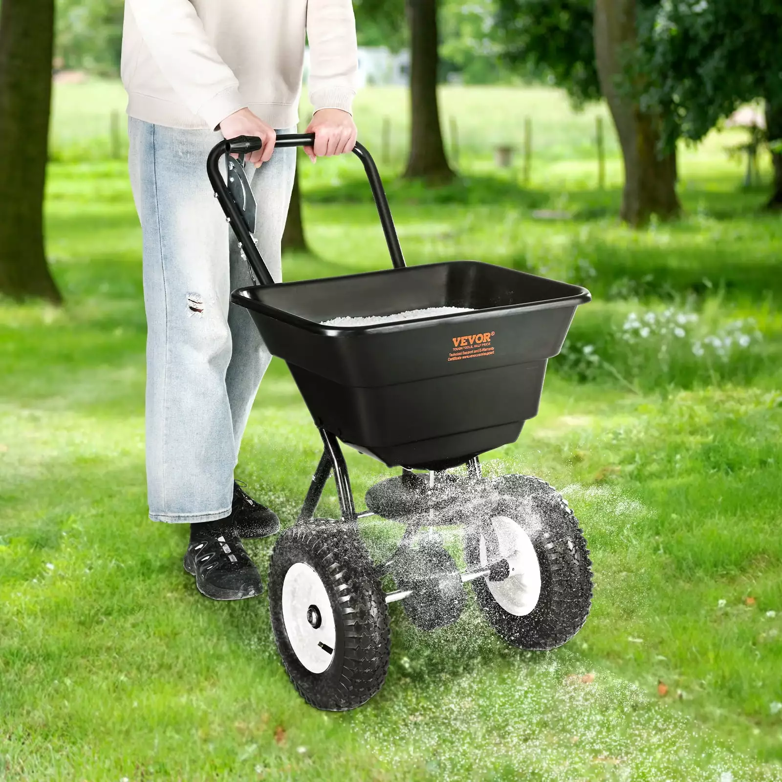 SKYSHALO 80LB Broadcast Spreader Walk-Behind Turf Spreader Fertilizer Garden Seeder