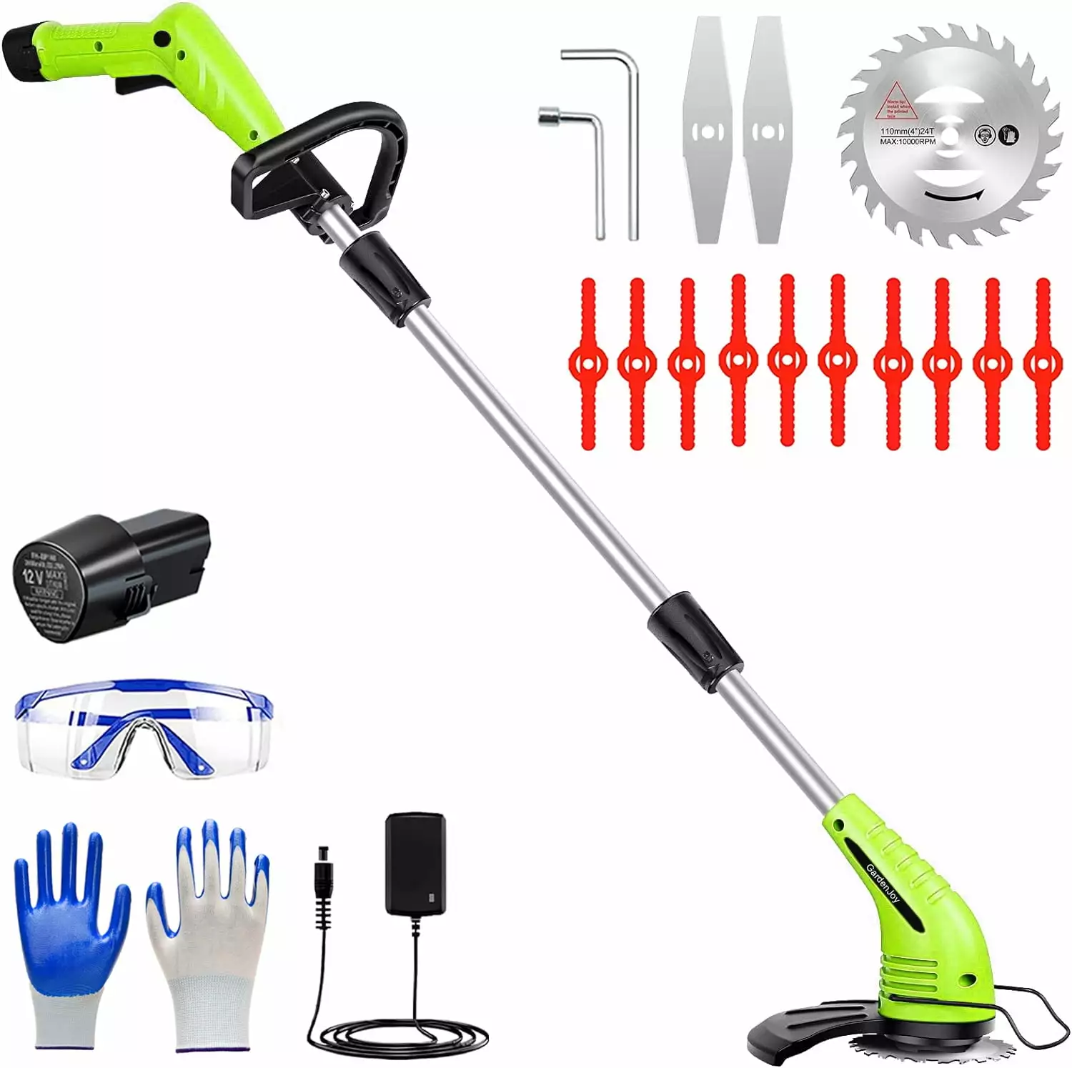 GardenJoy Weed Wacker Battery Operated: 12V Cordless Grass Trimmer 2.0Ah Battery. Fast Charger and 3 Types Cutting Blade. ...