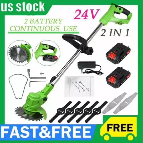 Electric Cordless Grass String Trimmer and Lawn Edger 2 Batteries | Weed Wacker Cutter smallzonex