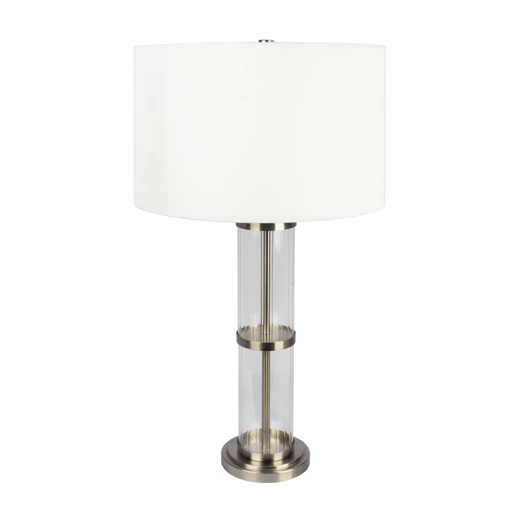 Echo Brushed Nickel Table Lamp On Off Switch Clear Glass Body ashcroft furniture