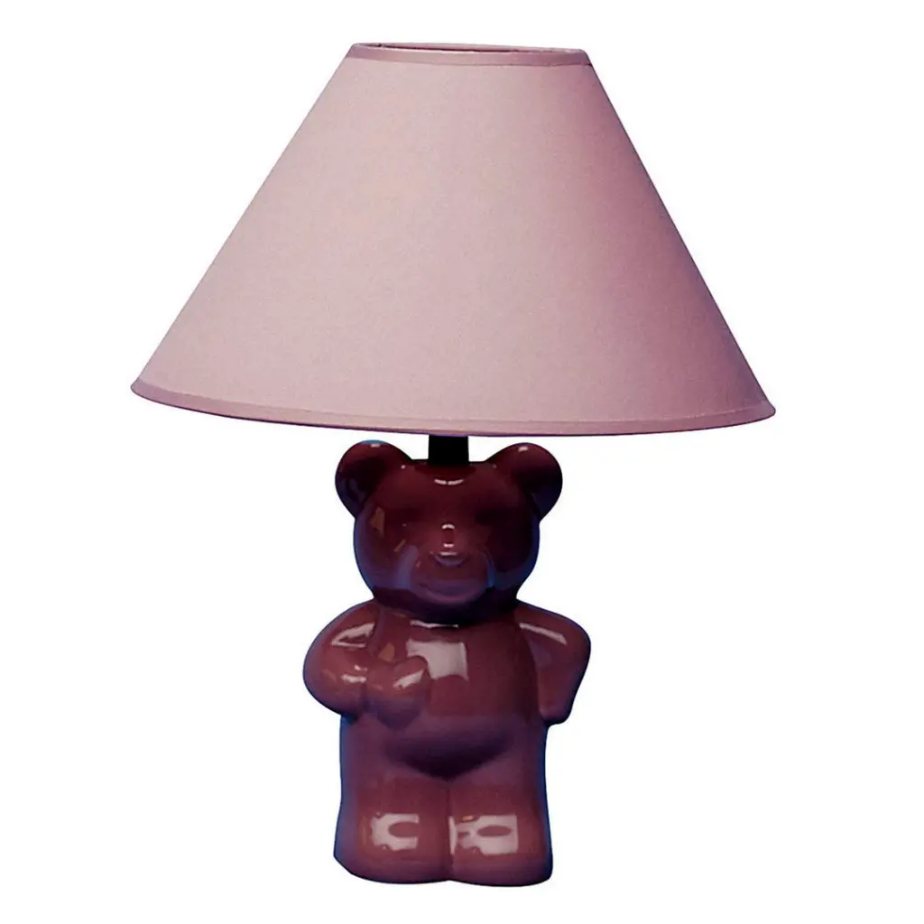 13" Tall Ceramic Table Lamp, Teddy Bear Design Pink Finish and Linen Shade california home