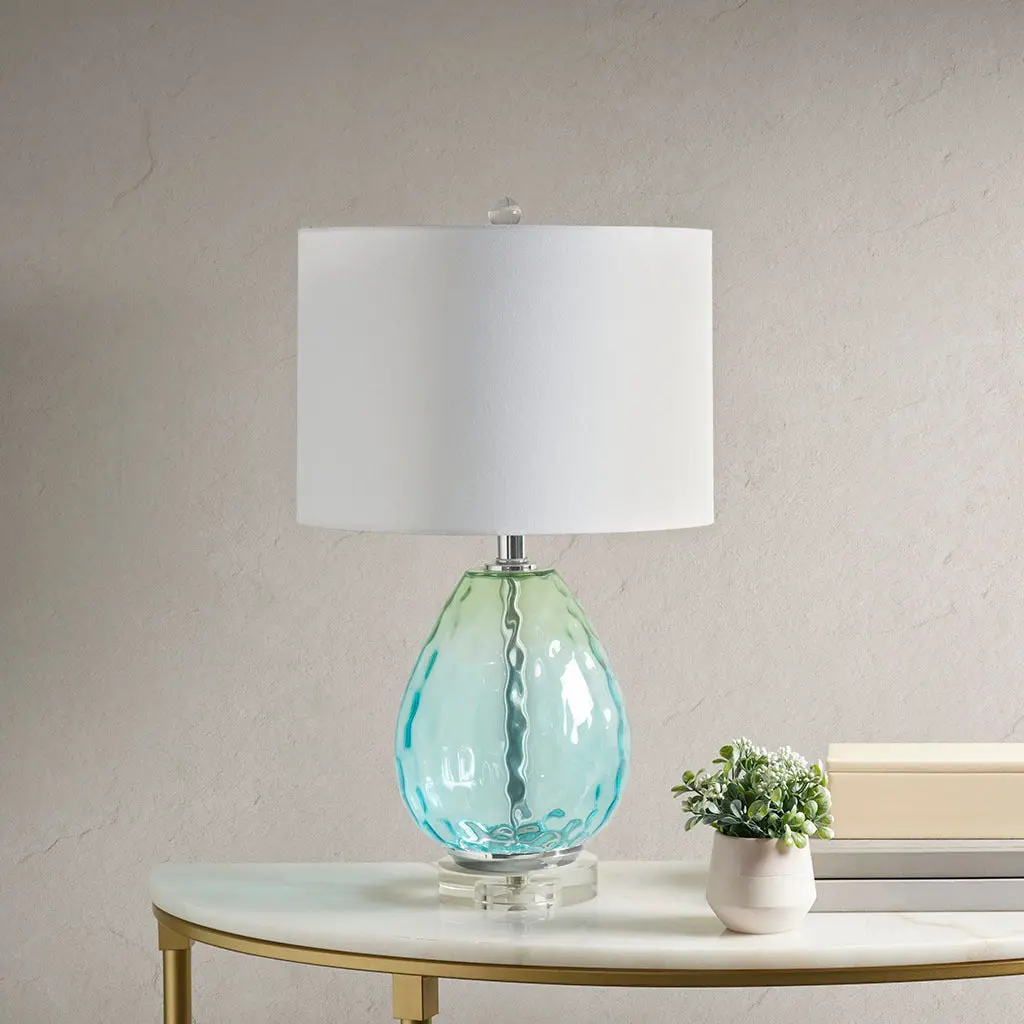 Ombre Glass Table Lamp Blue Cotton Shade jla
