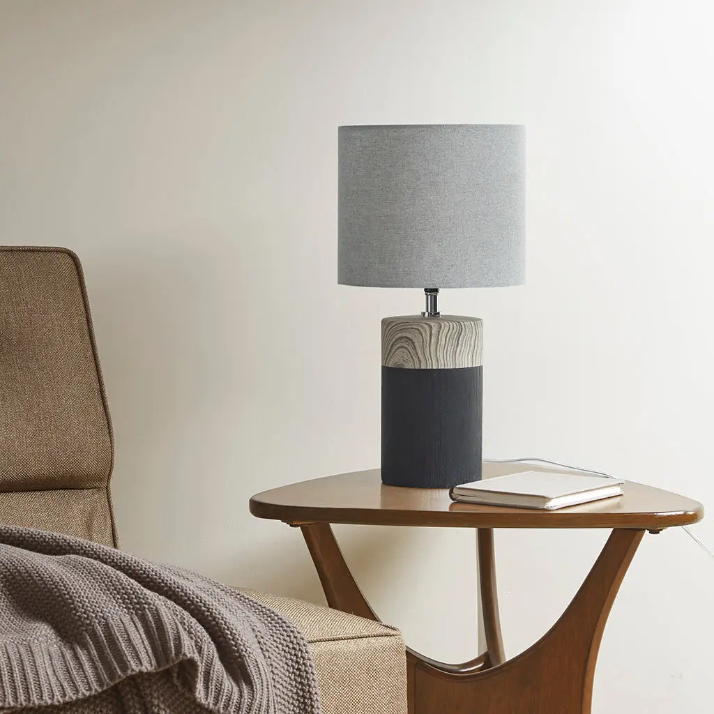 Textured Ceramic Table Lamp Black Polyester Modern Home Decor jla