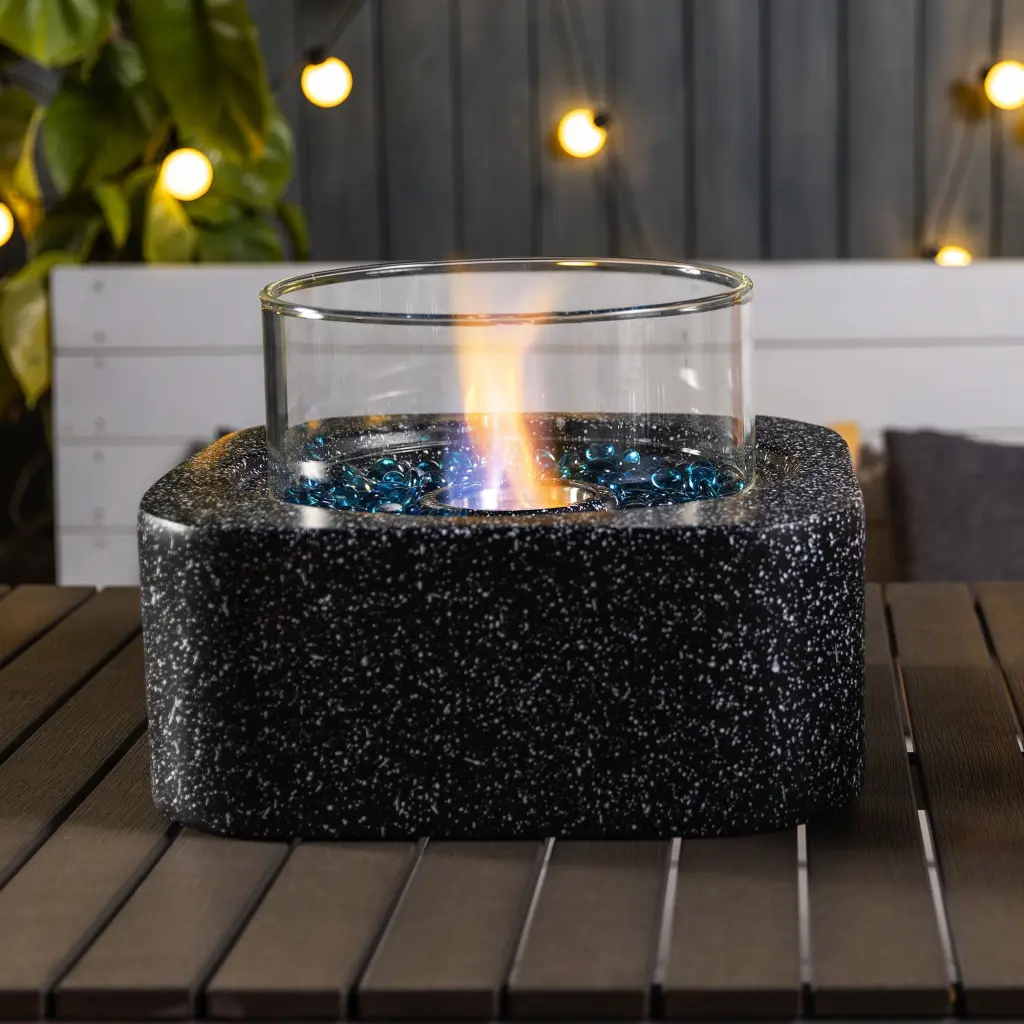Tabletop Fire Pit Glass Wind Guard Black Concrete Portable Indoor Outdoor Fireplace rnb