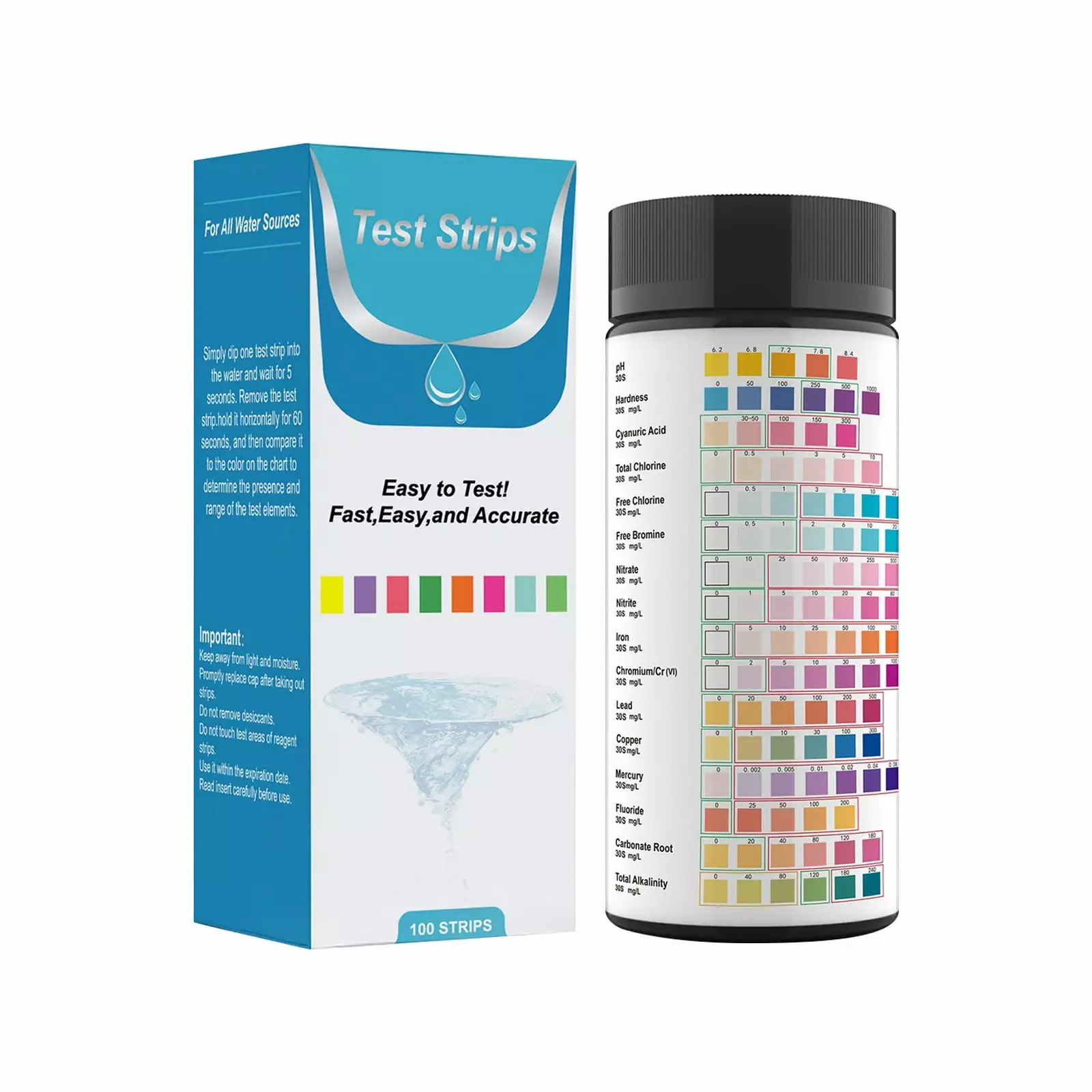 100Pcs Drinking Water Test Strips 16 1 Swimming Pool Water Quality Testing Hardness pH Total Alkalinity Iron and More Amacok
