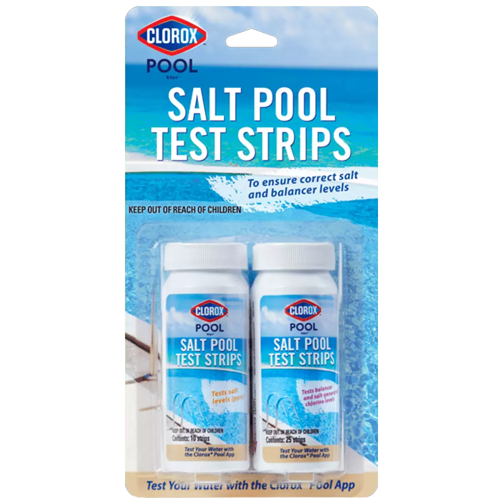 Clorox Pool&Spa Salt Pool Test Strips Pool Water Testing 25 Count Six-Way Testers and 10 Count Salt Level Testers