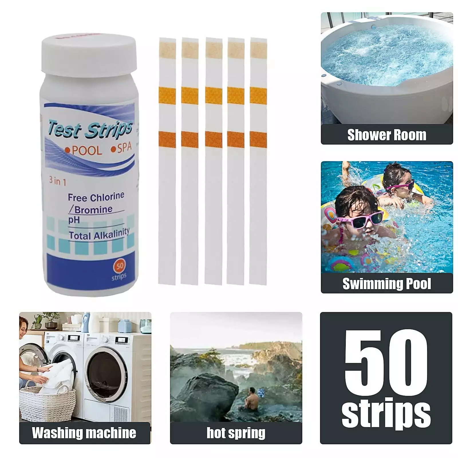 100PCS Swimming Pool Water Chlorine Dip pH Test Strips 6 1 Hot Tub Spa Style