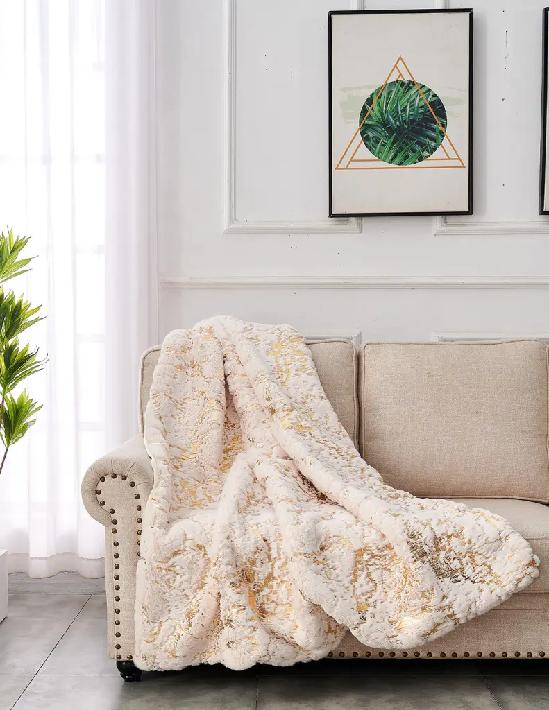 Premium Chinchilla Faux Fur Gilded Beige Throw Blanket 60 X 80 Inches Soft Cozy Blanket furnings
