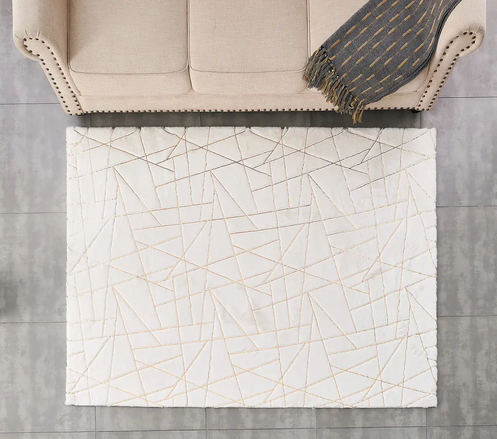 Premium Machine Washable White Geometric Abstract Gold Gilded Chinchilla Throw Blanket furnings