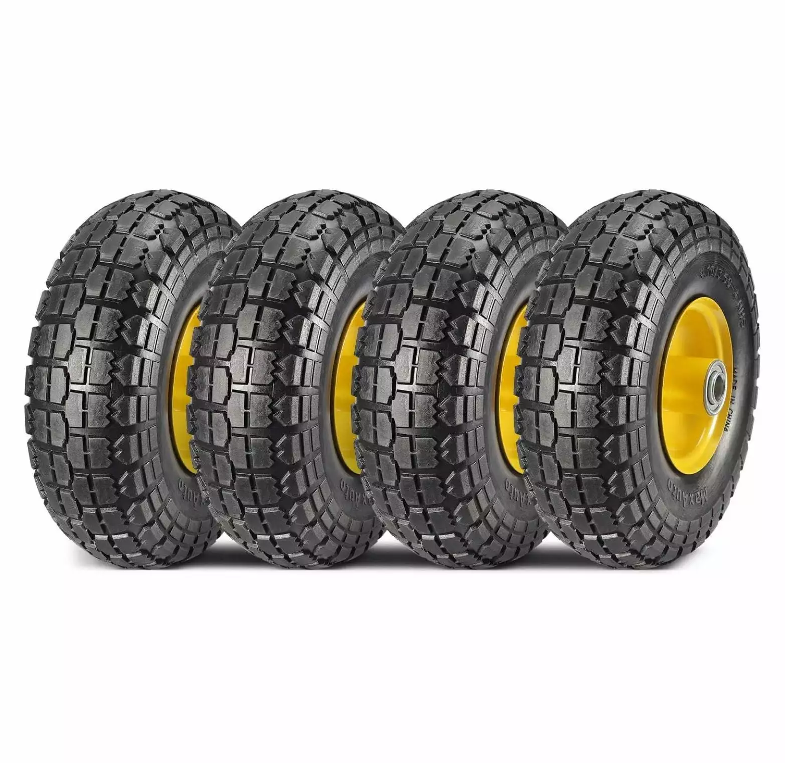 YUNTIE 10 Inch Solid Rubber Tires 4.10 3.50-4 Flat Tire 4.10/3.50-4 Tire and Wheel. 2.25 Offset Hub. 5/8 Bearings. Hand Tr...