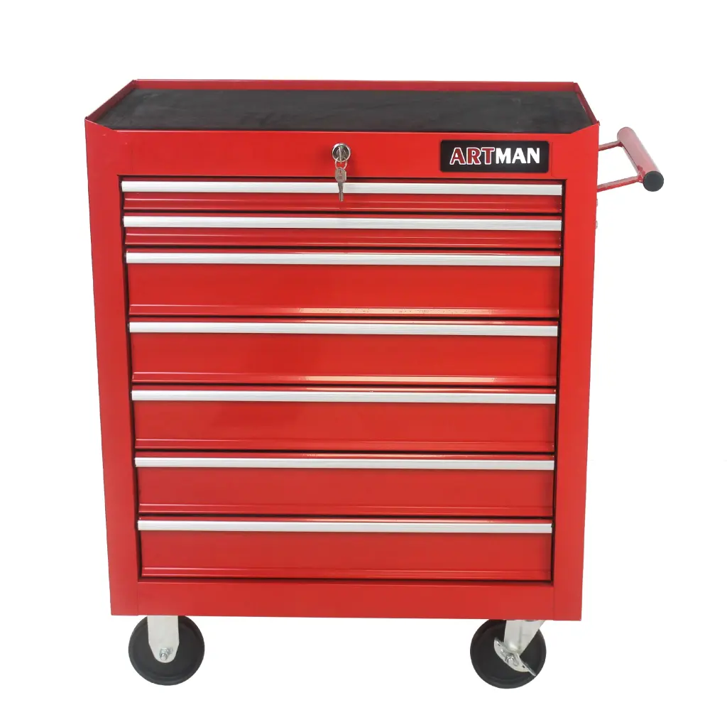 7 Drawers Multifunctional Tool Cart Wheels Red Steel artman