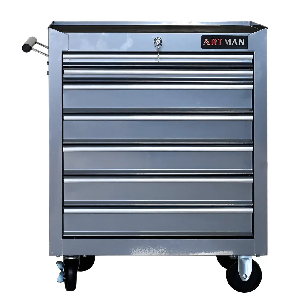 7 Drawers Multifunctional Tool Cart Wheels Silver Steel Rolling Cart artman