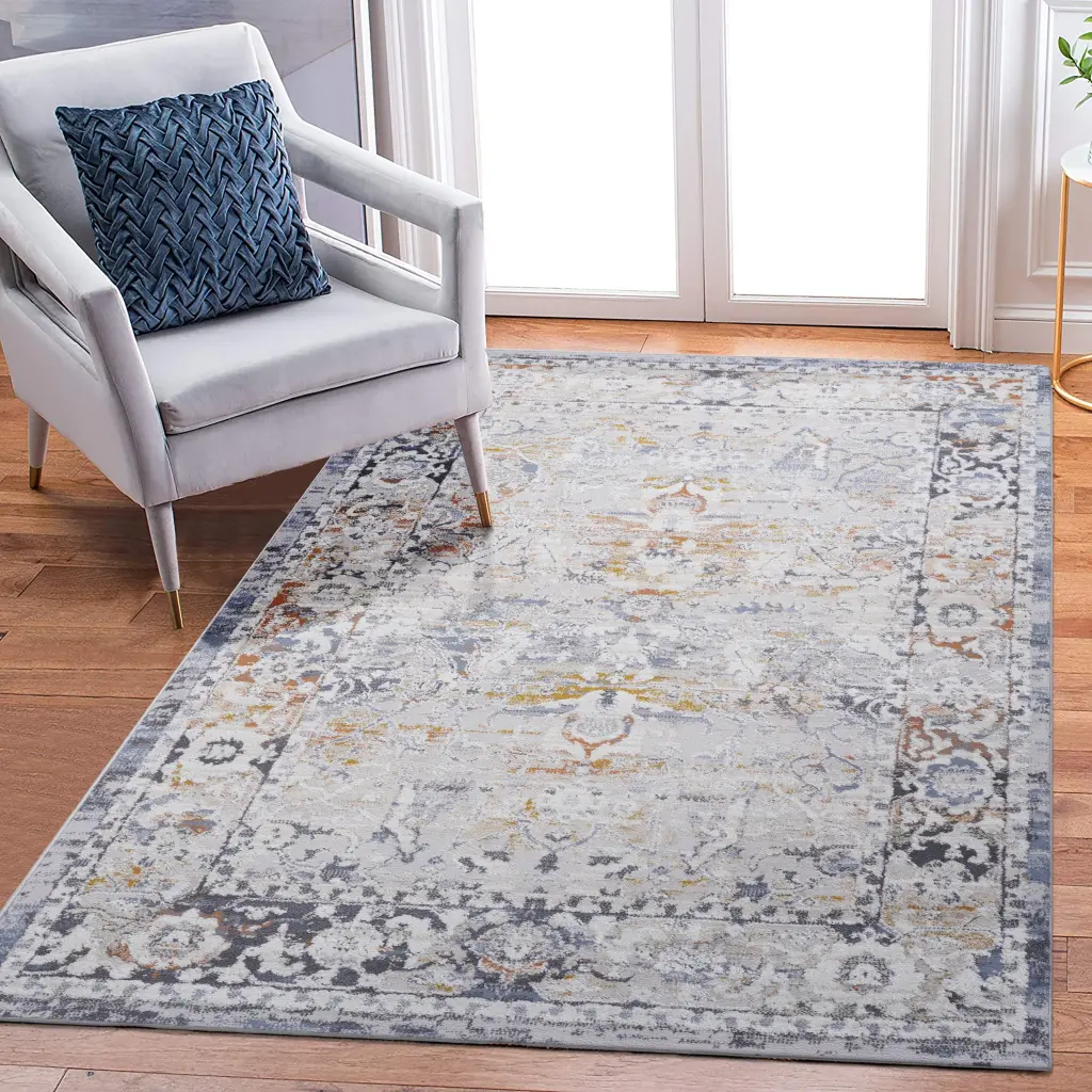 8X10 Ivory Grey Traditional Non Shedding Area Rug Living Room Bedroom Dining naar rug