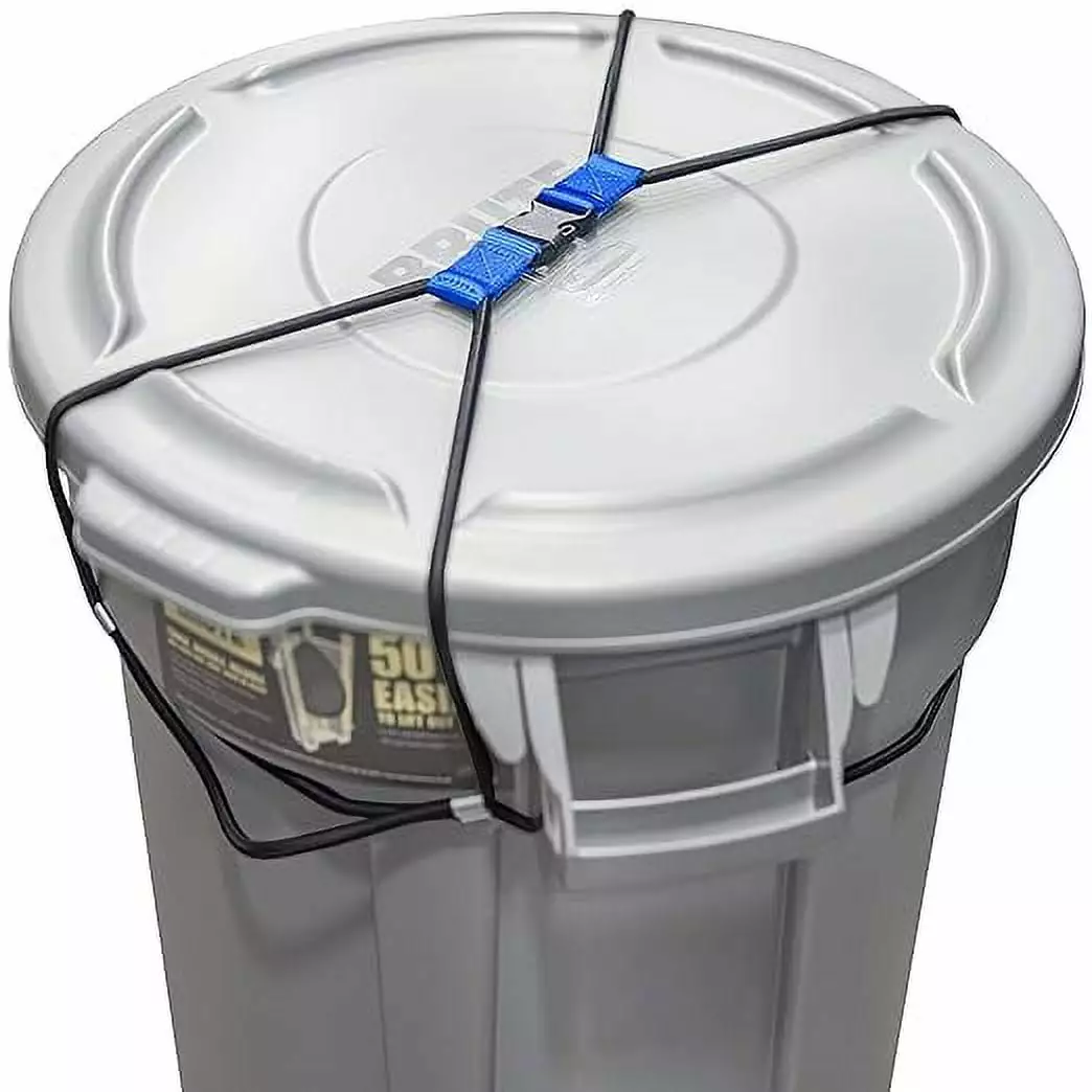 Encased Extra Large Trash Can Lock Animals/Raccoons. Bungee Cord Heavy Duty Extra Large Outdoor Garbage Lid Lock (Fits 50-...