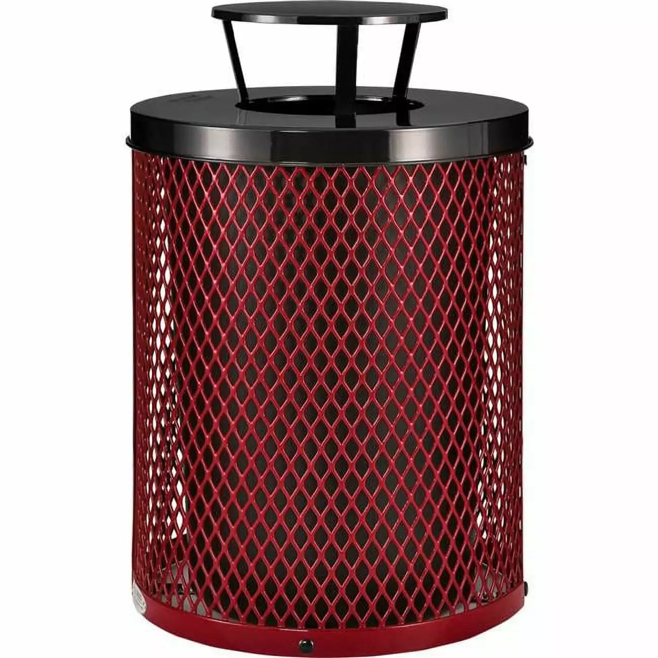 32 gal Outdoor Diamond Steel Trash Can Rain Bonnet Lid. Red Cromo