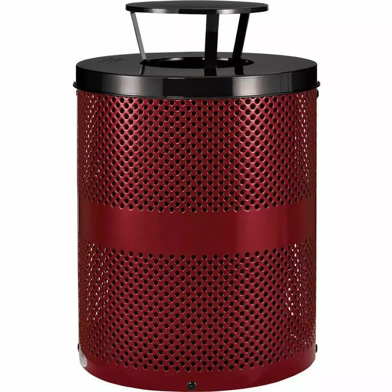 32 gal Outdoor Perforated Steel Trash Can Rain Bonnet Lid. Red Cromo