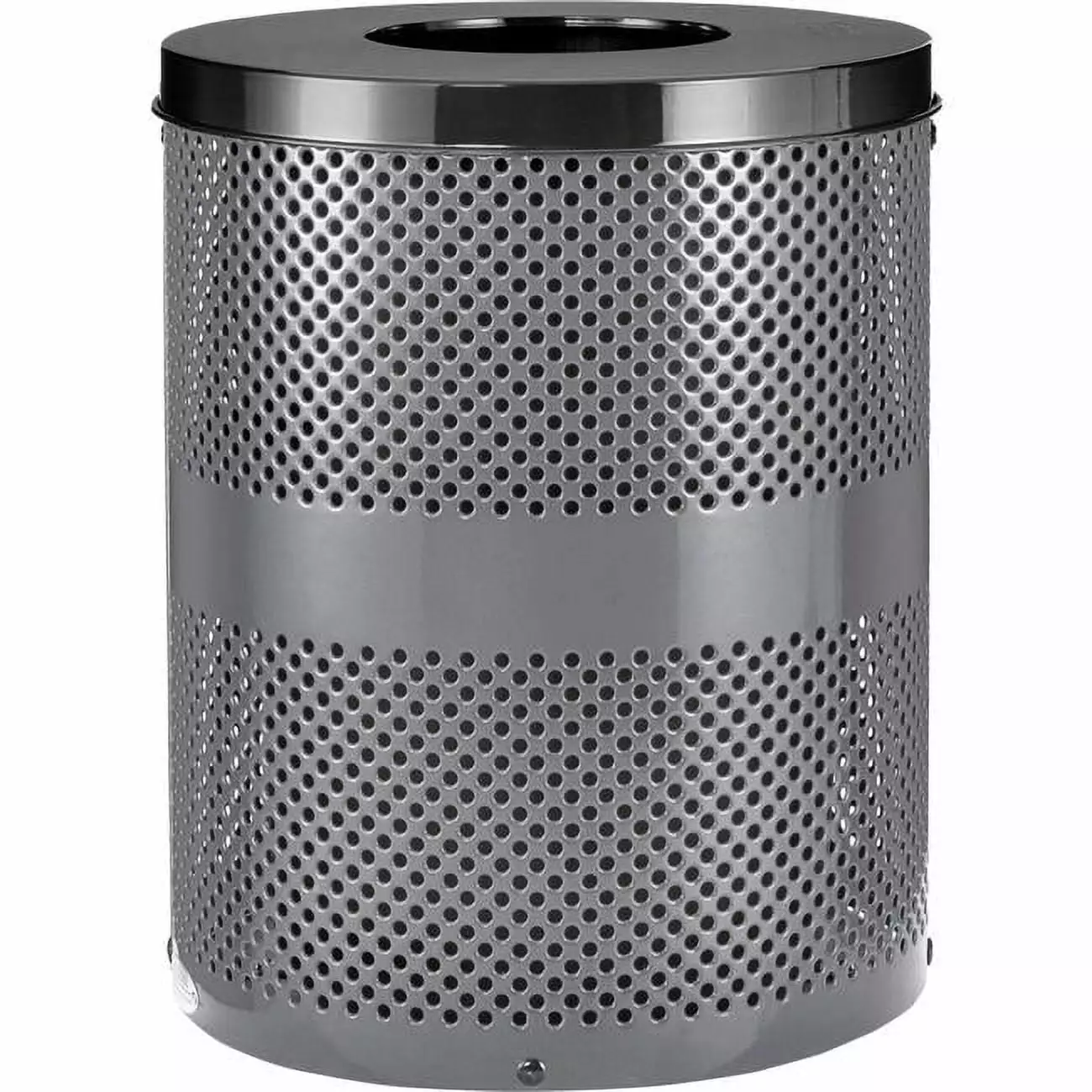 32 gal Outdoor Perforated Steel Trash Can Flat Lid. Gray Cromo