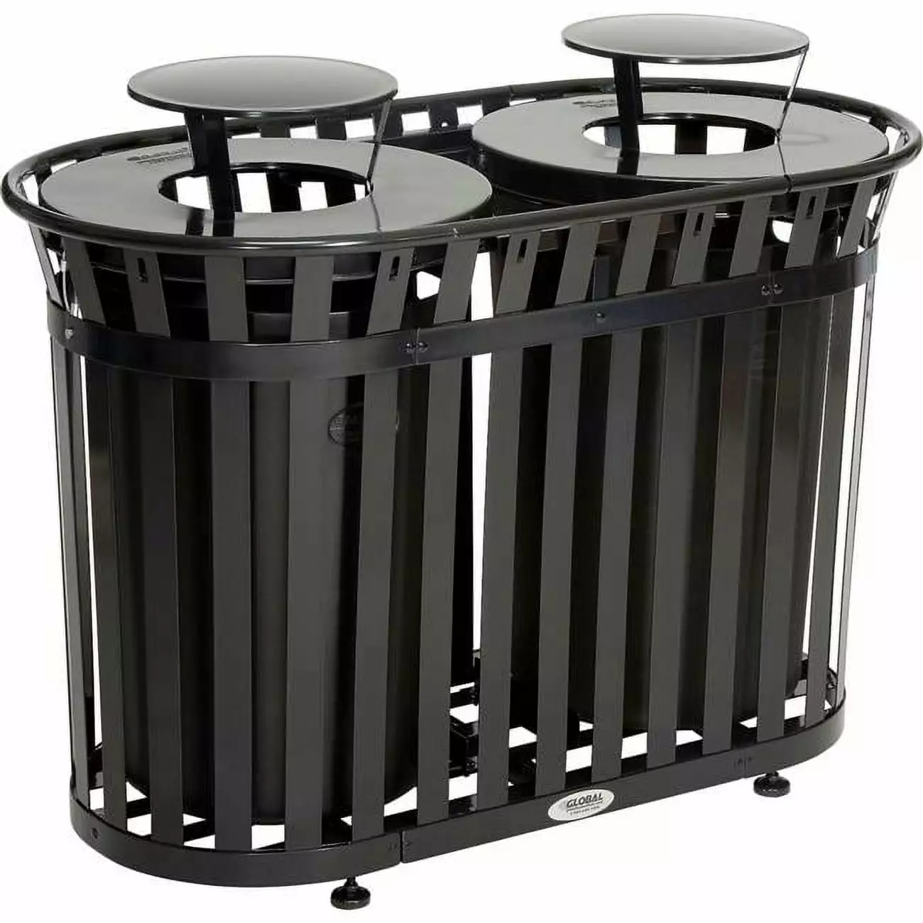 72 gal Outdoor Slatted Steel Trash Can Rain Bonnet Lid - Black Cromo