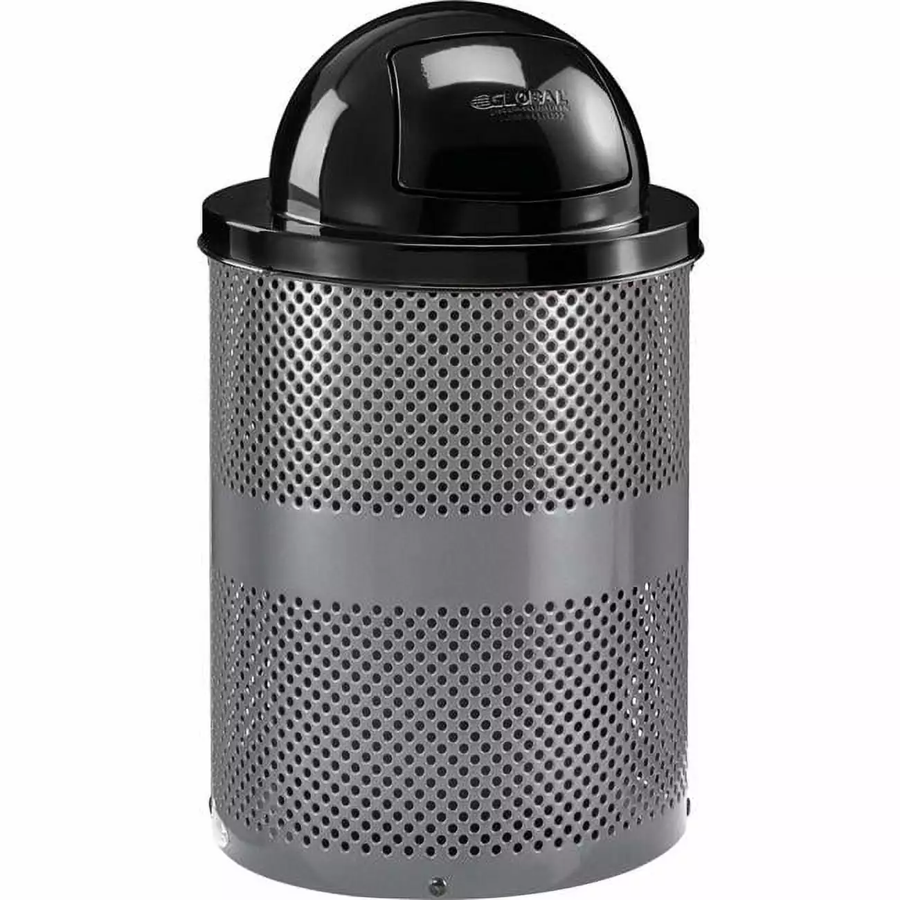 32 gal Outdoor Steel Perforated Trash Can Dome Lid. Gray Cromo