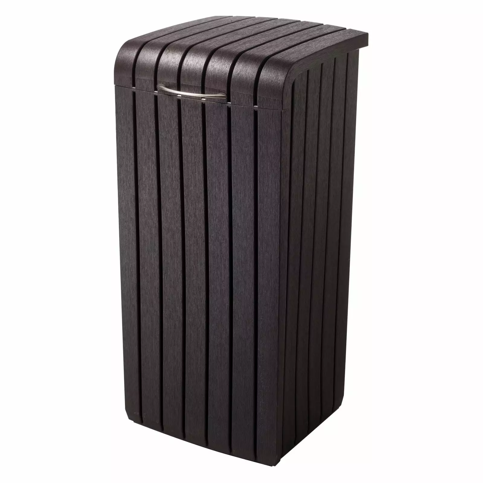 Keter Copenhagen 30-Gallon Resin Wood Plank-Style Trash Can. Brown