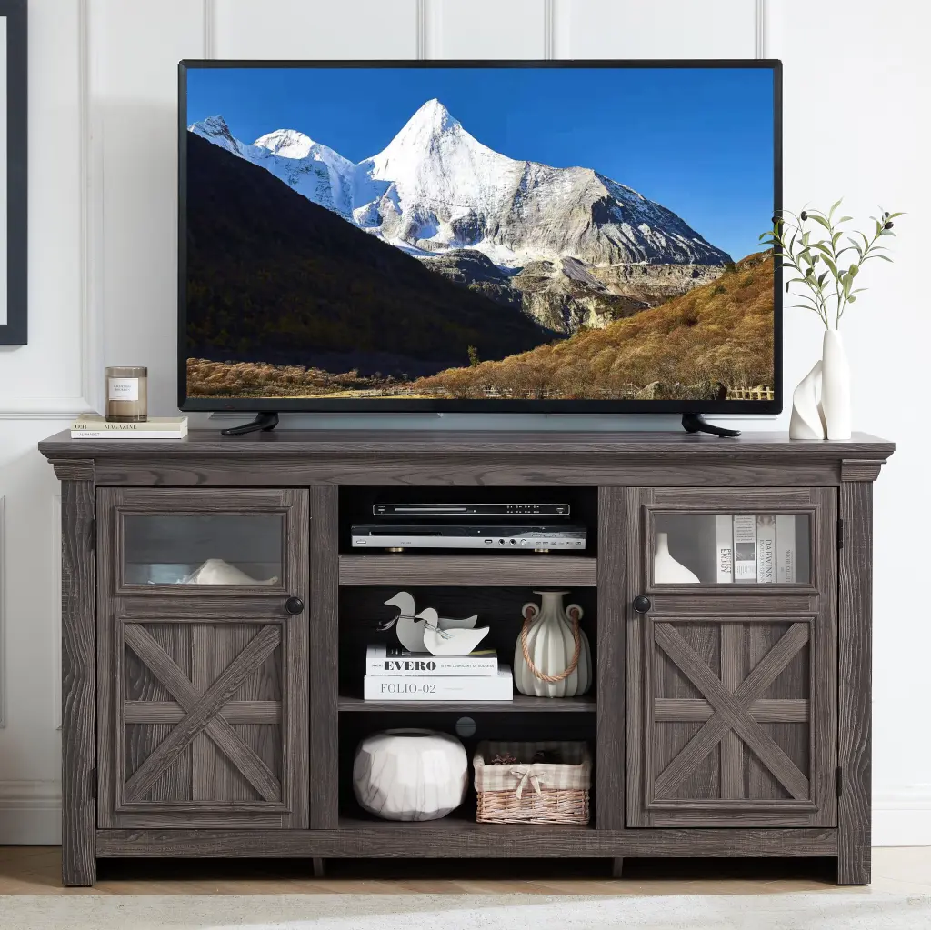 2 Door Farmhouse Cabinet TV Stand Barn Design Storage Furniture rnb