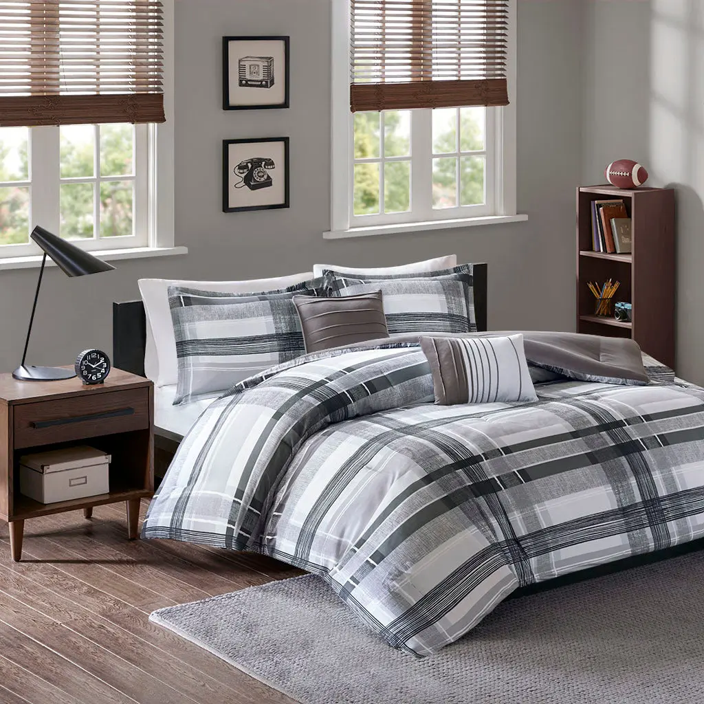 Plaid Easeer Set Twin Black Polyester Bedding jla