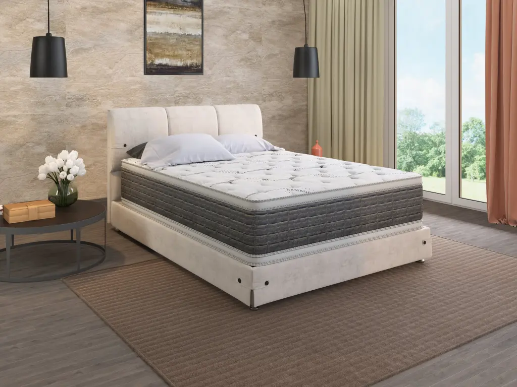 14.5 Inch Dream Flex Two Sided Pillow Top Twin XL Mattress White Gray Bamboo Cover b2712