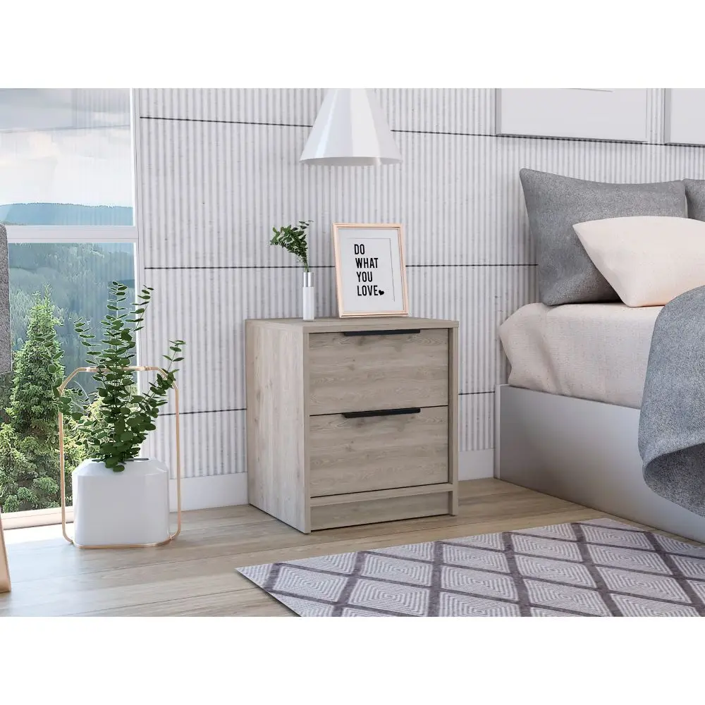 Kaia Nightstand Side Table Two Drawers Metal Handle Light Gray rta mubles colombia