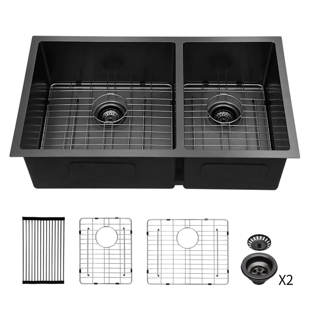Double Bowl 60 40 Undermount Sink 33X19 Gunmetal Black Stainless Steel Kitchen Sink lordear