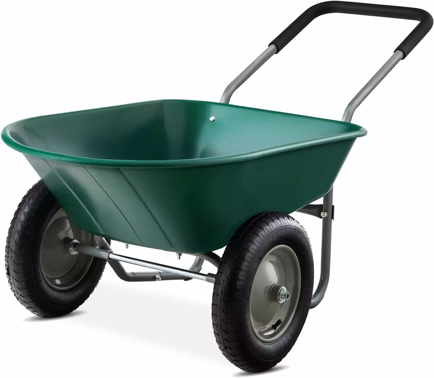 Dual-Wheel Home Utility Yard Wheelbarrow Garden Cart w/Built- Stand Lawn. Gardening. Construction - Green
