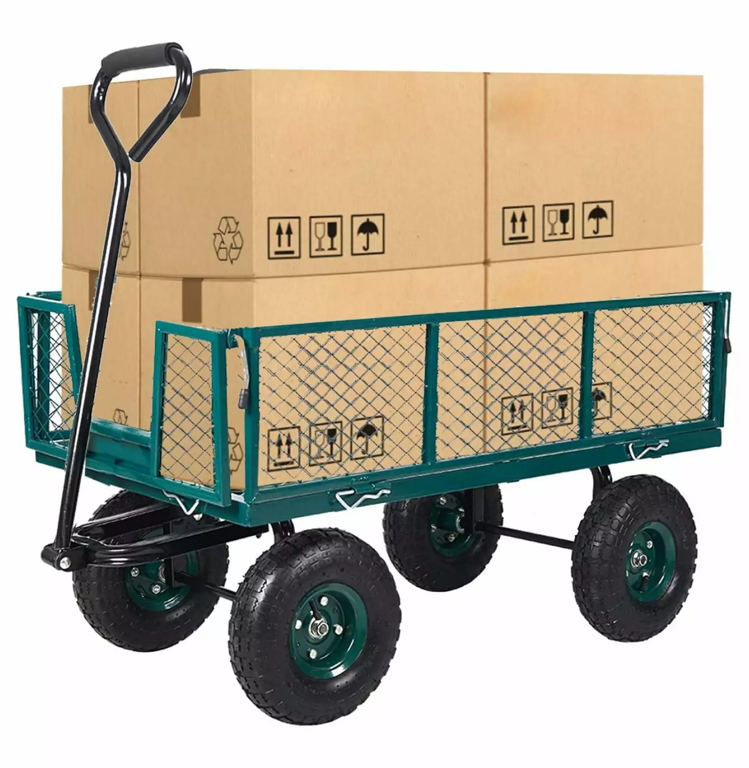 KOUROUU Four-Wheel Trailer Large Wagon Side Cart 560lbs Load Capacity. Handling Truck Pull Outdoor Garden Warehoutilize Beach