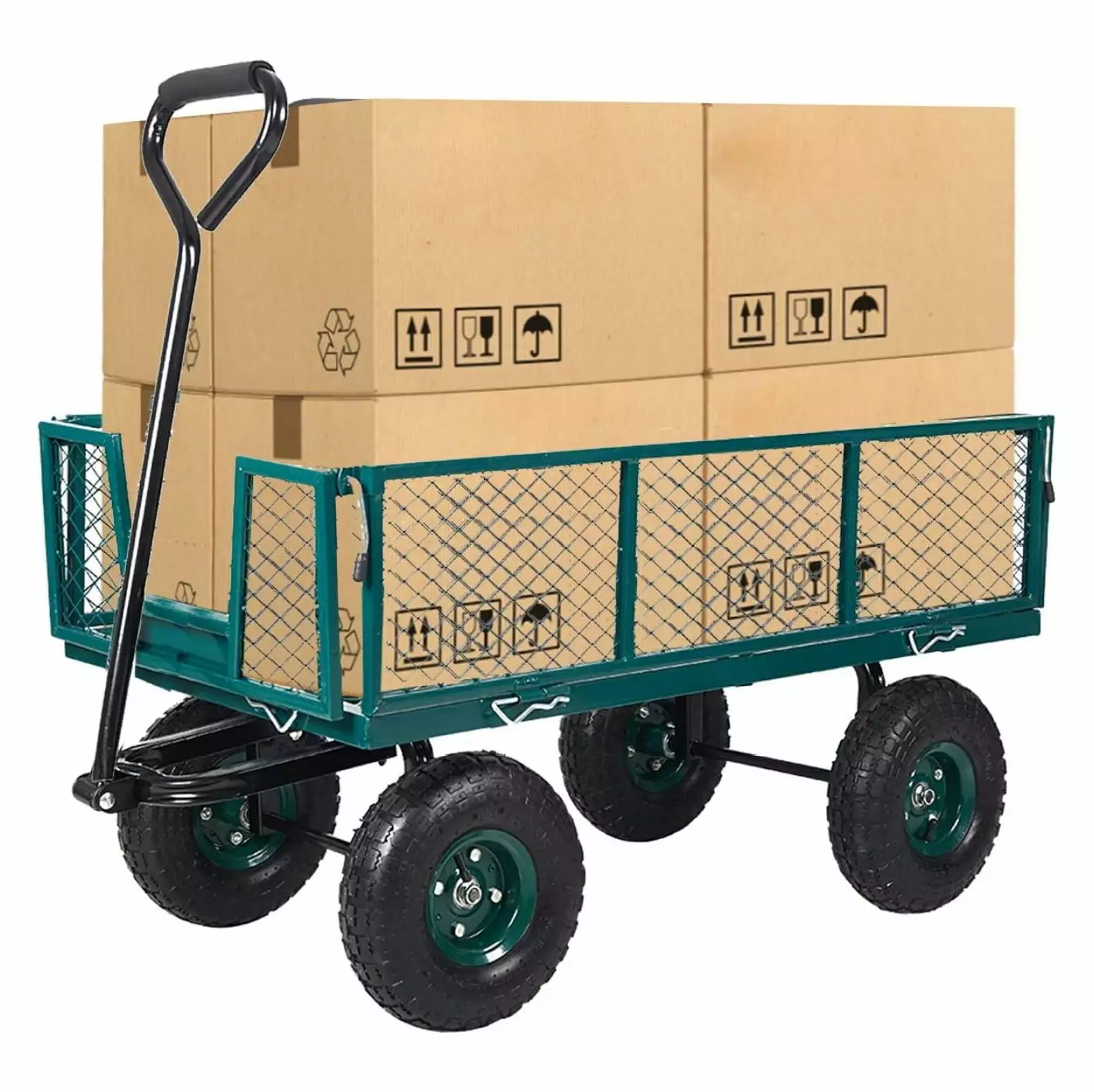 Four-Wheel Trailer Large Folding Wagon Side Cart 560lbs Load Capacity. Handling Truck Pull Outdoor Garden Warehoutilize Be...