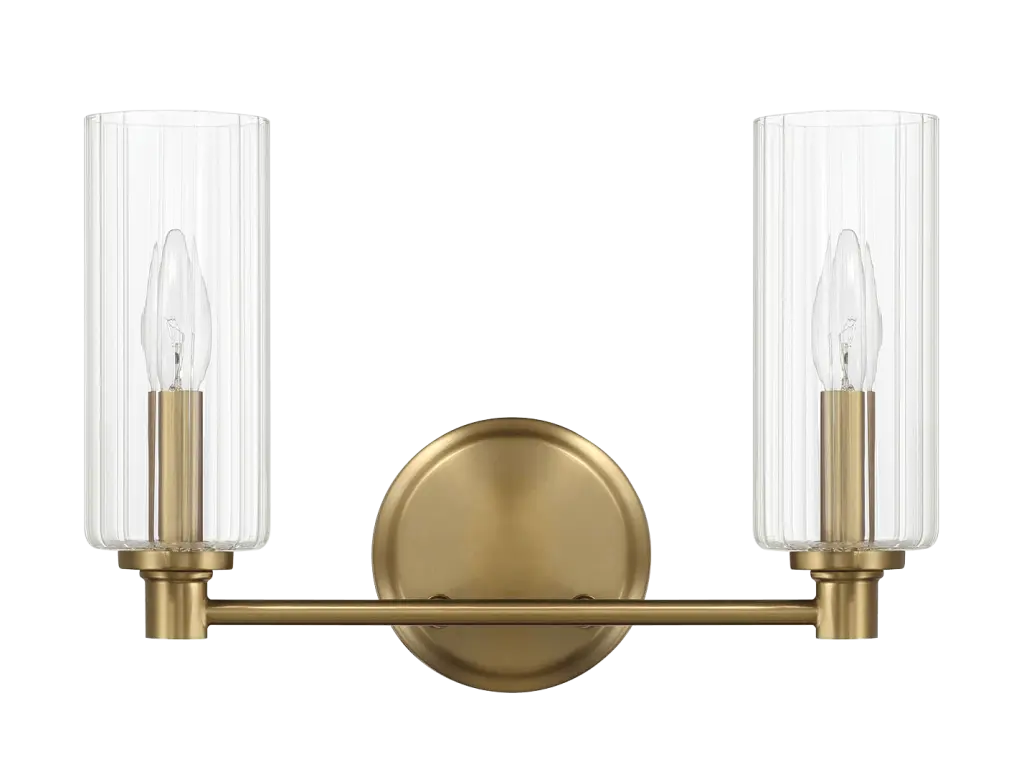 Regal Double Light Vanity Clear Ribbed Glass Satin Brass Antique ashcroft furniture