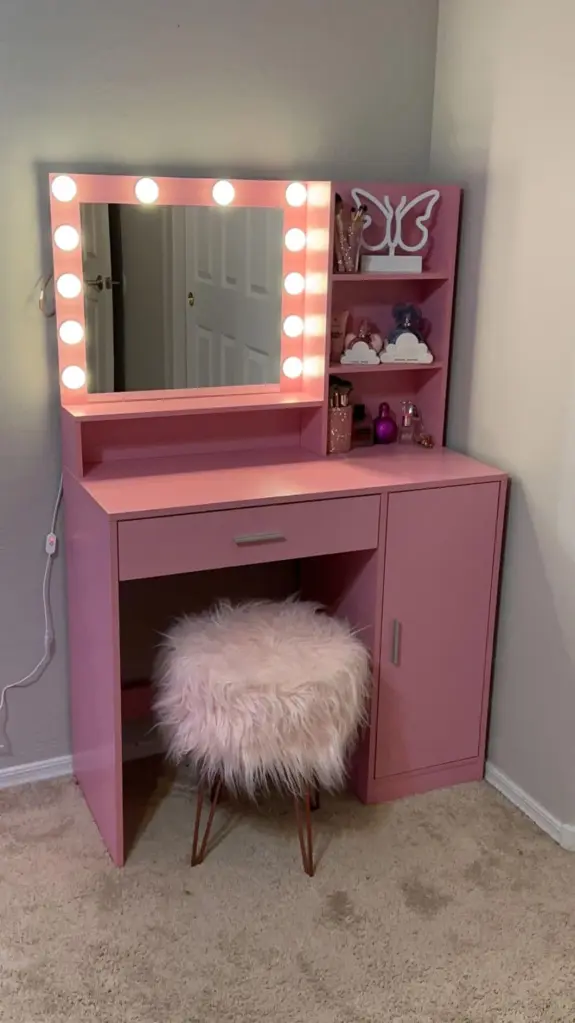 Vanity Desk Mirror & Light Large Drawer Three Level Storage Dresser mirrotowel