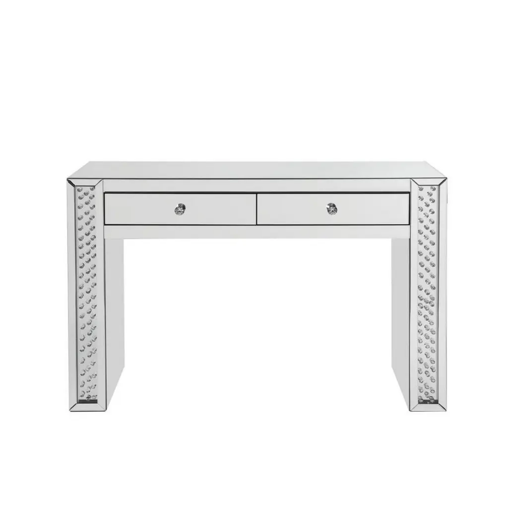 Mirror Accented Two Drawers Wooden Vanity Desk Faux Crystal Inlay royal hampton