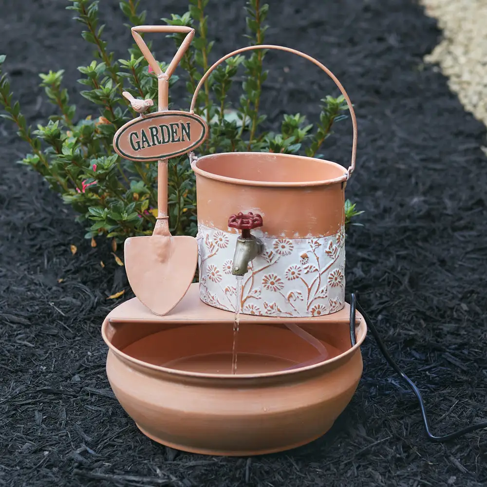Wood Planter 5 Metal Pots Rustic Tiered Garden Planter CTW