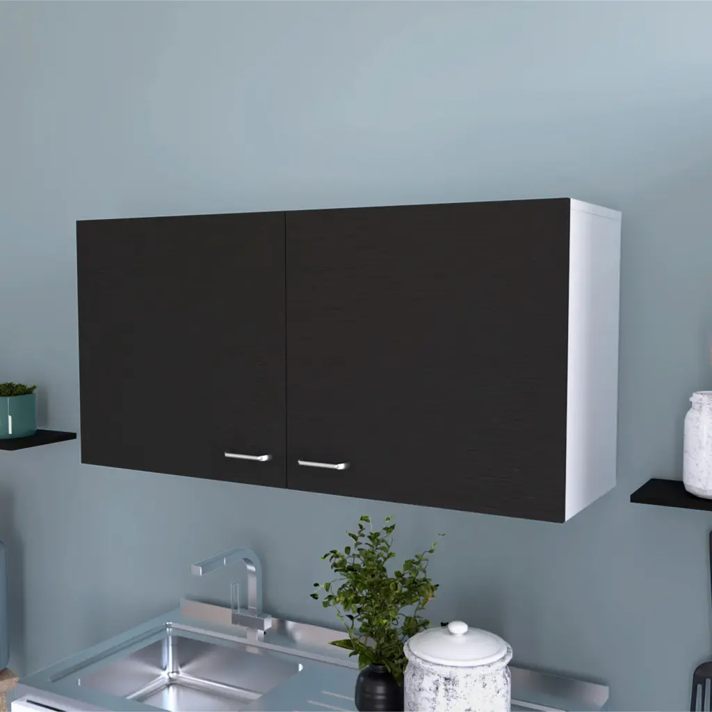 Carbon Espresso Rectangle 2-Door Wall Cabinet Black Particle Board furniture max